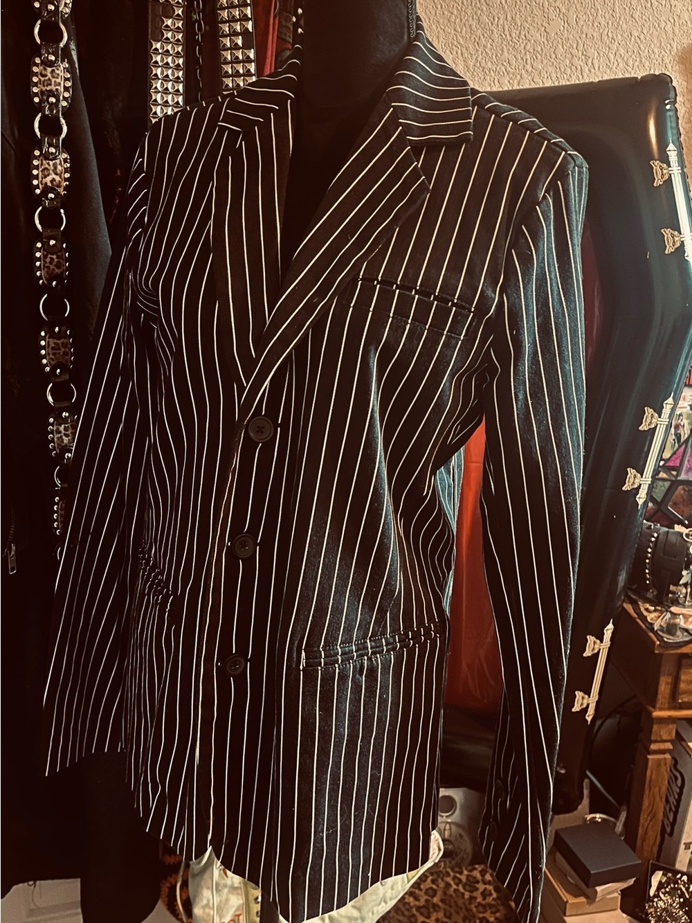 RUDE Black Blazer with White Pinstripes
